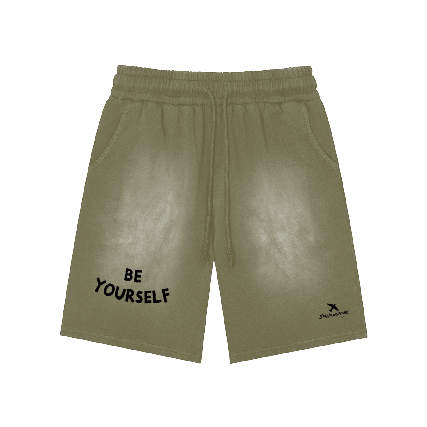 Green "Be Yourself" Washed Shorts