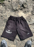 Black "Be Yourself" Washed Shorts