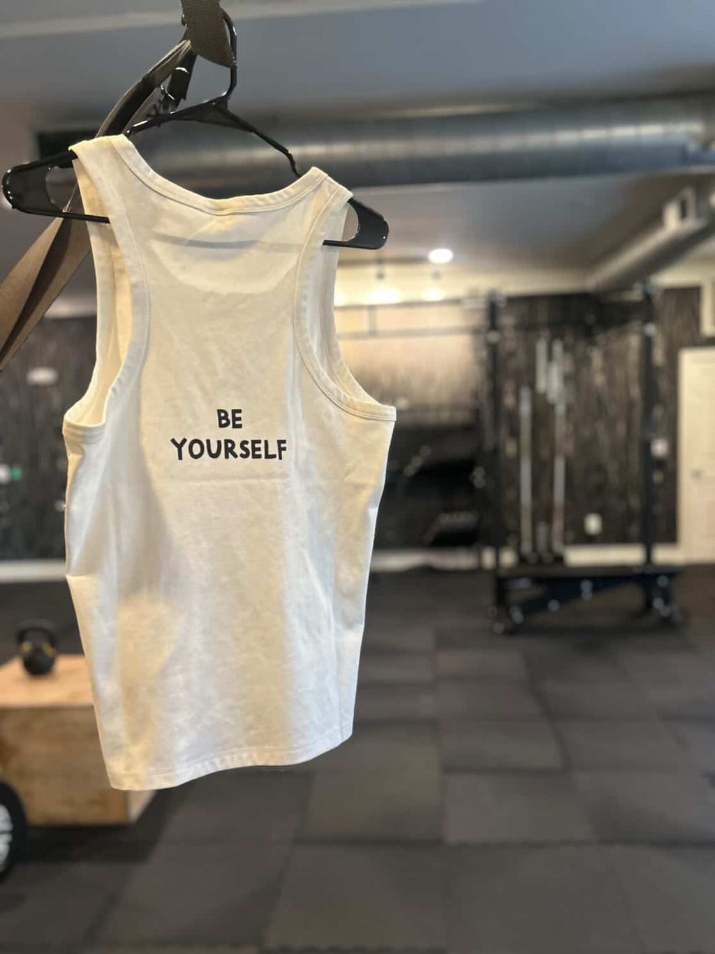 White "Be Yourself" Performance Tank Top