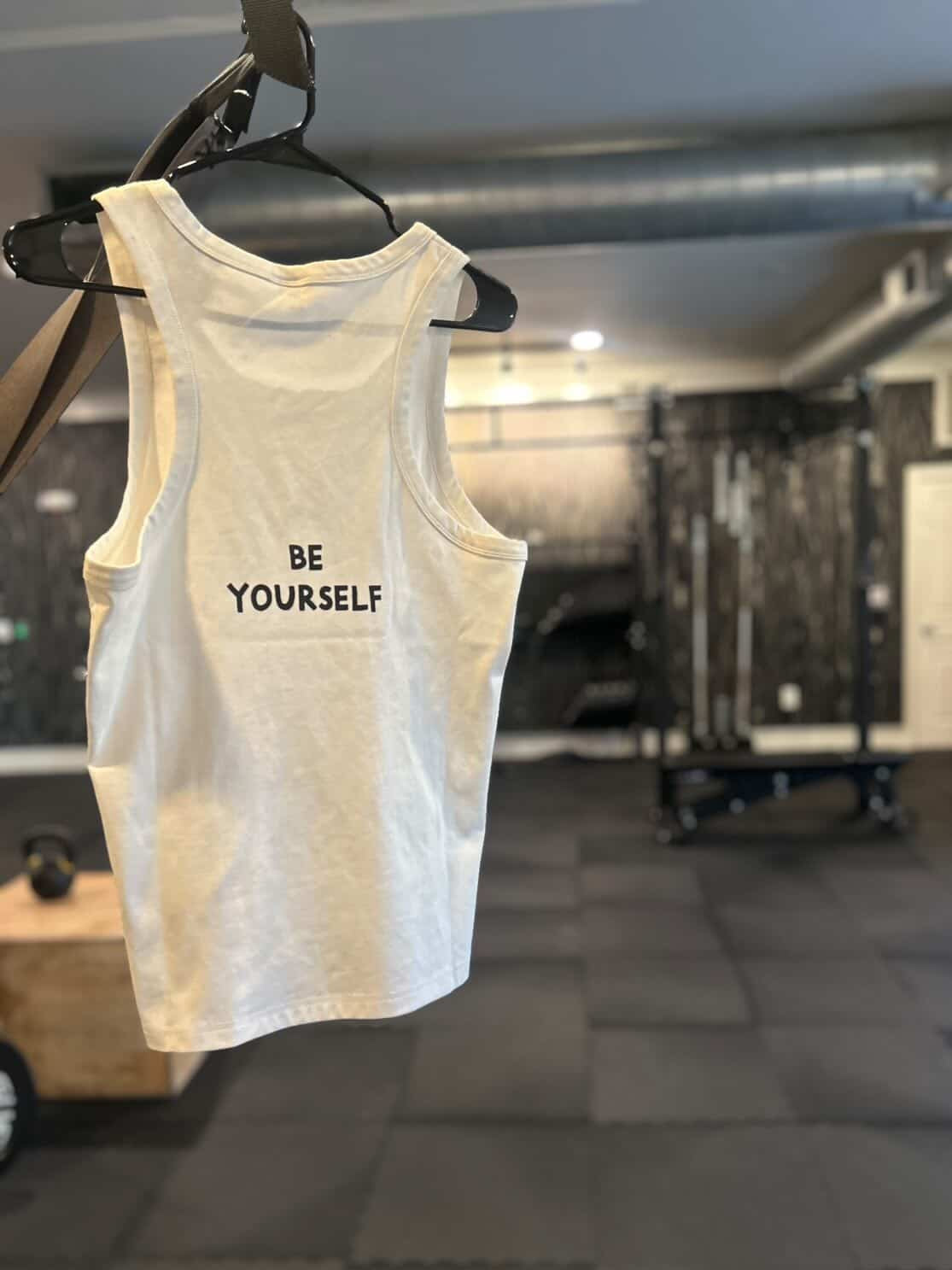 White "Be Yourself" Performance Tank Top
