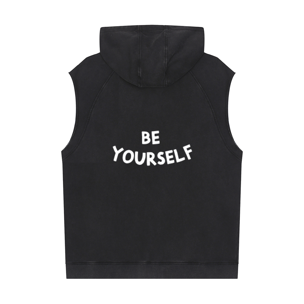 Black "Be Yourself" Sleeveless Hoodie