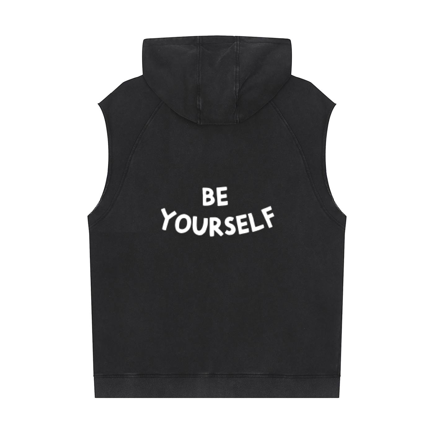 Black "Be Yourself" Sleeveless Hoodie